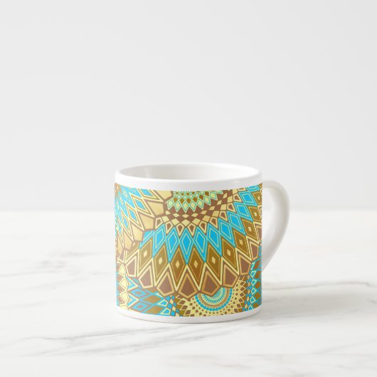 Overlappende Mandala Blauw Bruin Goud Espresso Kop (Voorkant rechts)
