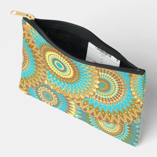 Overlappende Mandala Blauw Bruin Goud Etui (Open)