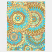 Overlappende Mandala Blauw Bruin Goud Fleece Deken (Voorkant)