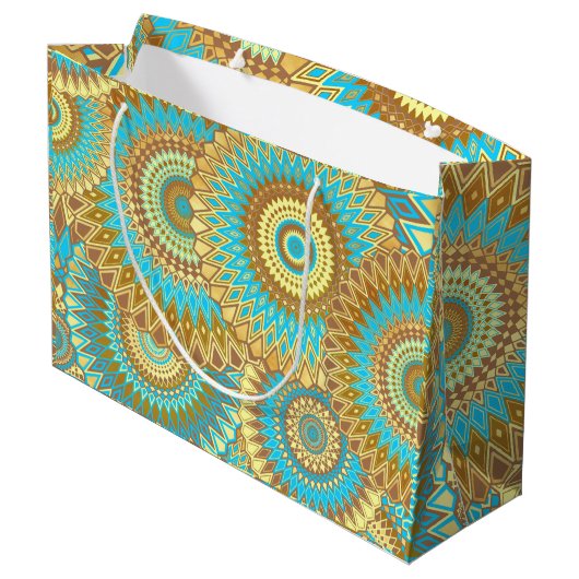 Overlappende Mandala Blauw Bruin Goud Groot Cadeauzakje (Achterkant Gekanteld)