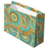 Overlappende Mandala Blauw Bruin Goud Groot Cadeauzakje (Voorkant Gekanteld)