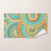 Overlappende Mandala Blauw Bruin Goud Handdoek (Handdoek)