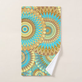 Overlappende Mandala Blauw Bruin Goud Handdoek