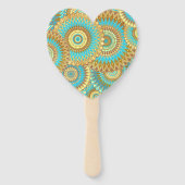 Overlappende Mandala Blauw Bruin Goud Handwaaier (Voorkant)