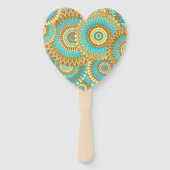 Overlappende Mandala Blauw Bruin Goud Handwaaier (Achterkant)