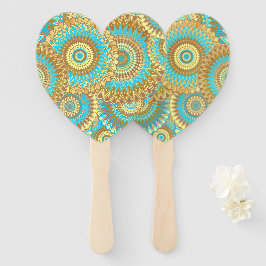 Overlappende Mandala Blauw Bruin Goud Handwaaier
