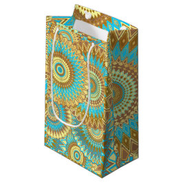Overlappende Mandala Blauw Bruin Goud Klein Cadeauzakje