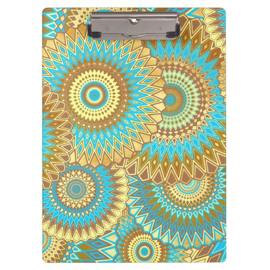 Overlappende Mandala Blauw Bruin Goud Klembord (Voorkant)
