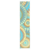 Overlappende Mandala Blauw Bruin Goud Korte Tafelloper (Voorkant)