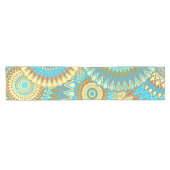 Overlappende Mandala Blauw Bruin Goud Korte Tafelloper (Horizontaal)