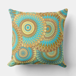 Overlappende Mandala Blauw Bruin Goud Kussen