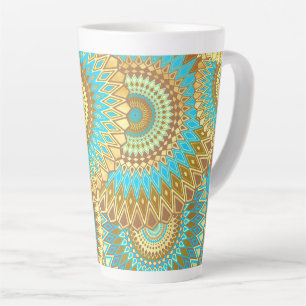 Overlappende Mandala Blauw Bruin Goud Latte Mok