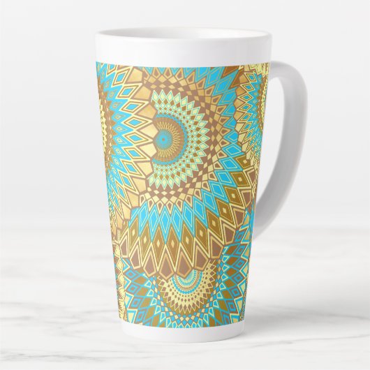 Overlappende Mandala Blauw Bruin Goud Latte Mok (Rechterhoek)