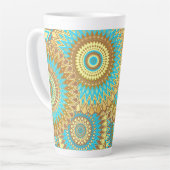 Overlappende Mandala Blauw Bruin Goud Latte Mok (Linkerhoek)