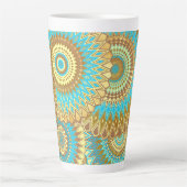 Overlappende Mandala Blauw Bruin Goud Latte Mok (Voorkant)
