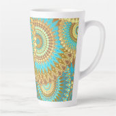 Overlappende Mandala Blauw Bruin Goud Latte Mok (Rechts)