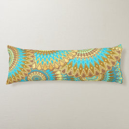 Overlappende Mandala Blauw Bruin Goud Lichaamskussen