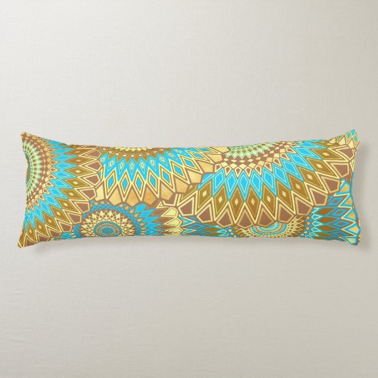 Overlappende Mandala Blauw Bruin Goud Lichaamskussen (Voorkant)