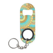 Overlappende Mandala Blauw Bruin Goud Mini Flessenopener (Voorkant)