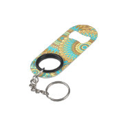 Overlappende Mandala Blauw Bruin Goud Mini Flessenopener (Achterkant Gekanteld)