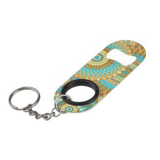 Overlappende Mandala Blauw Bruin Goud Mini Flessenopener