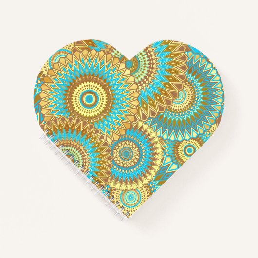 Overlappende Mandala Blauw Bruin Goud Notitieboek (Voorkant)