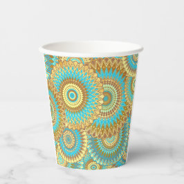 Overlappende Mandala Blauw Bruin Goud Papieren Bekers