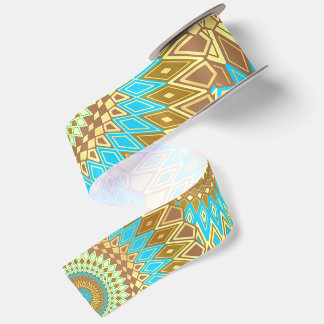 Overlappende Mandala Blauw Bruin Goud Satijnen Lint