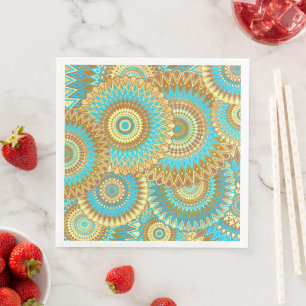 Overlappende Mandala Blauw Bruin Goud Servet