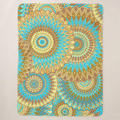 Overlappende Mandala Blauw Bruin Goud Sherpa Deken (Voorkant)