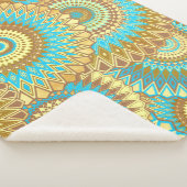 Overlappende Mandala Blauw Bruin Goud Sherpa Deken (3/4)