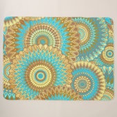 Overlappende Mandala Blauw Bruin Goud Sherpa Deken (Voorkant (horizontaal))