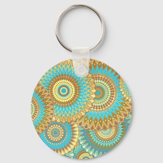 Overlappende Mandala Blauw Bruin Goud Sleutelhanger (Voorkant)