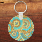 Overlappende Mandala Blauw Bruin Goud Sleutelhanger (Voorkant)