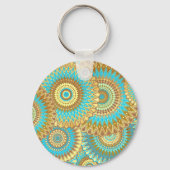 Overlappende Mandala Blauw Bruin Goud Sleutelhanger (Achterkant)