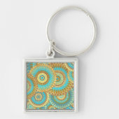Overlappende Mandala Blauw Bruin Goud Sleutelhanger (Voorkant)