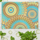 Overlappende Mandala Blauw Bruin Goud Theedoek (Gevouwen)