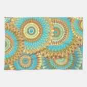 Overlappende Mandala Blauw Bruin Goud Theedoek (Horizontaal)
