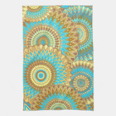 Overlappende Mandala Blauw Bruin Goud Theedoek (Verticaal)