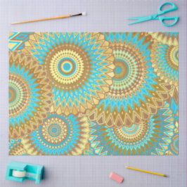 Overlappende Mandala Blauw Bruin Goud Tissuepapier