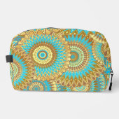 Overlappende Mandala Blauw Bruin Goud Toilettasje (Voorkant)
