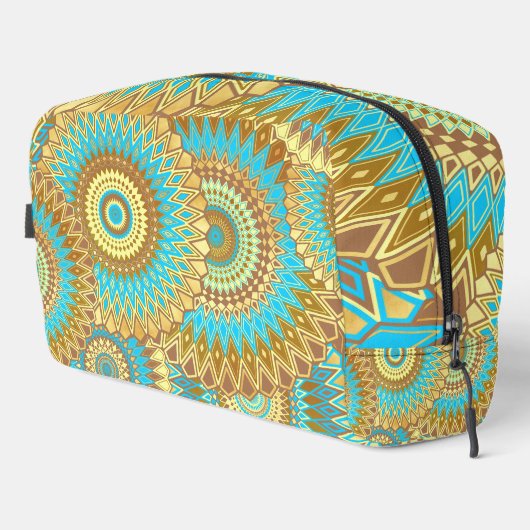 Overlappende Mandala Blauw Bruin Goud Toilettasje (Rechterhoek)
