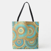 Overlappende Mandala Blauw Bruin Goud Tote Bag (Voorkant)