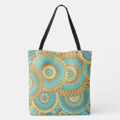 Overlappende Mandala Blauw Bruin Goud Tote Bag (Achterkant)