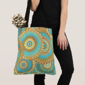 Overlappende Mandala Blauw Bruin Goud Tote Bag (Dichtbij)