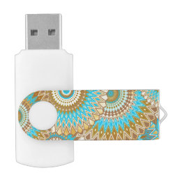 Overlappende Mandala Blauw Bruin Goud USB Stick
