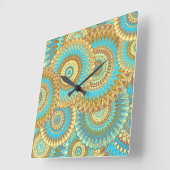 Overlappende Mandala Blauw Bruin Goud Vierkante Klok (Hoek)