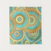 Overlappende Mandala Blauw Bruin Goud Wandkleed (Voorkant)