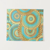 Overlappende Mandala Blauw Bruin Goud Wandkleed (Voorkant (horizontaal))