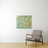 Overlappende Mandala Blauw Bruin Goud Wandkleed (In Situ (horizontaal))